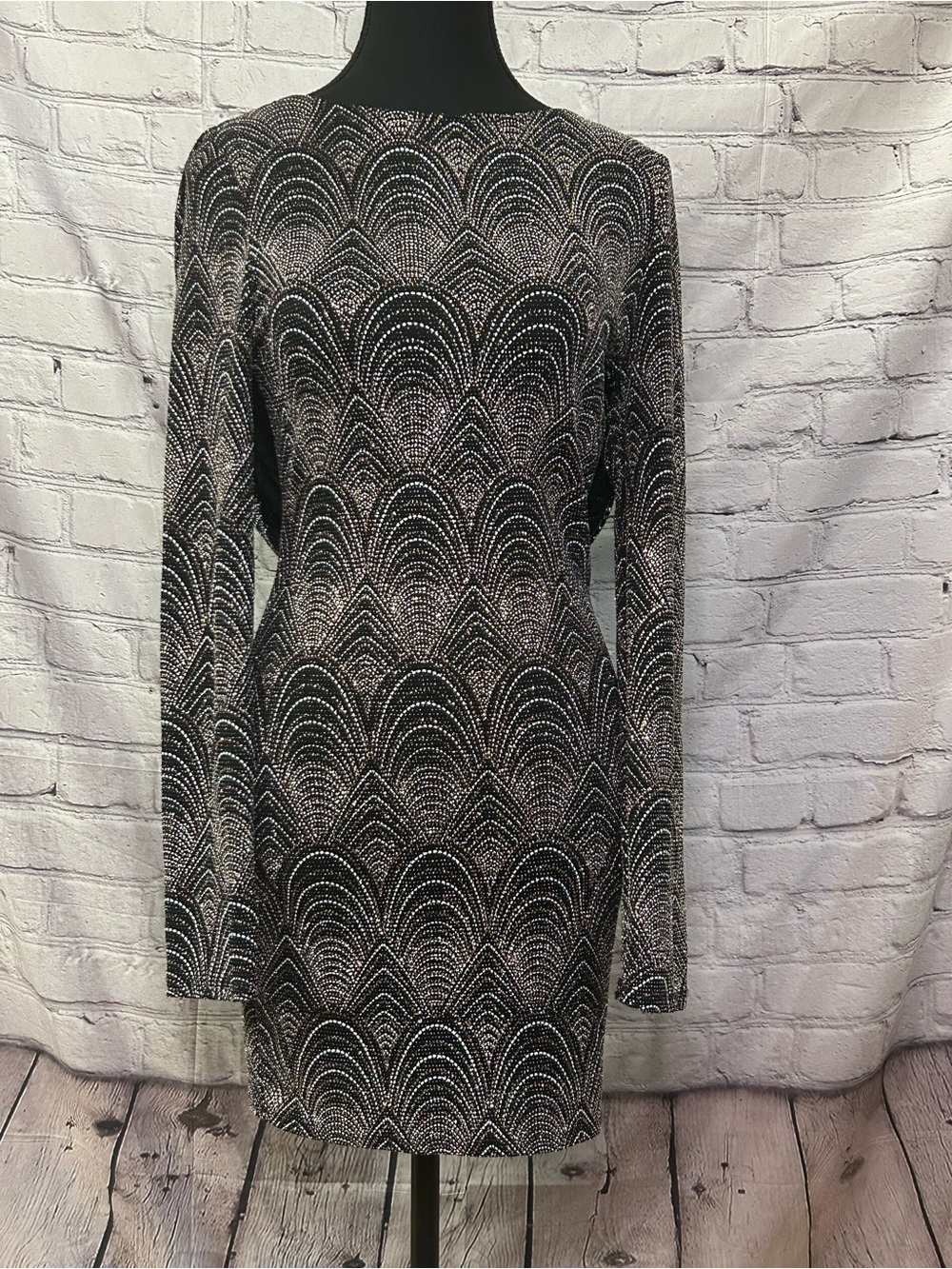 iris Black Long-Sleeve Sequin Art Deco Mini Dress